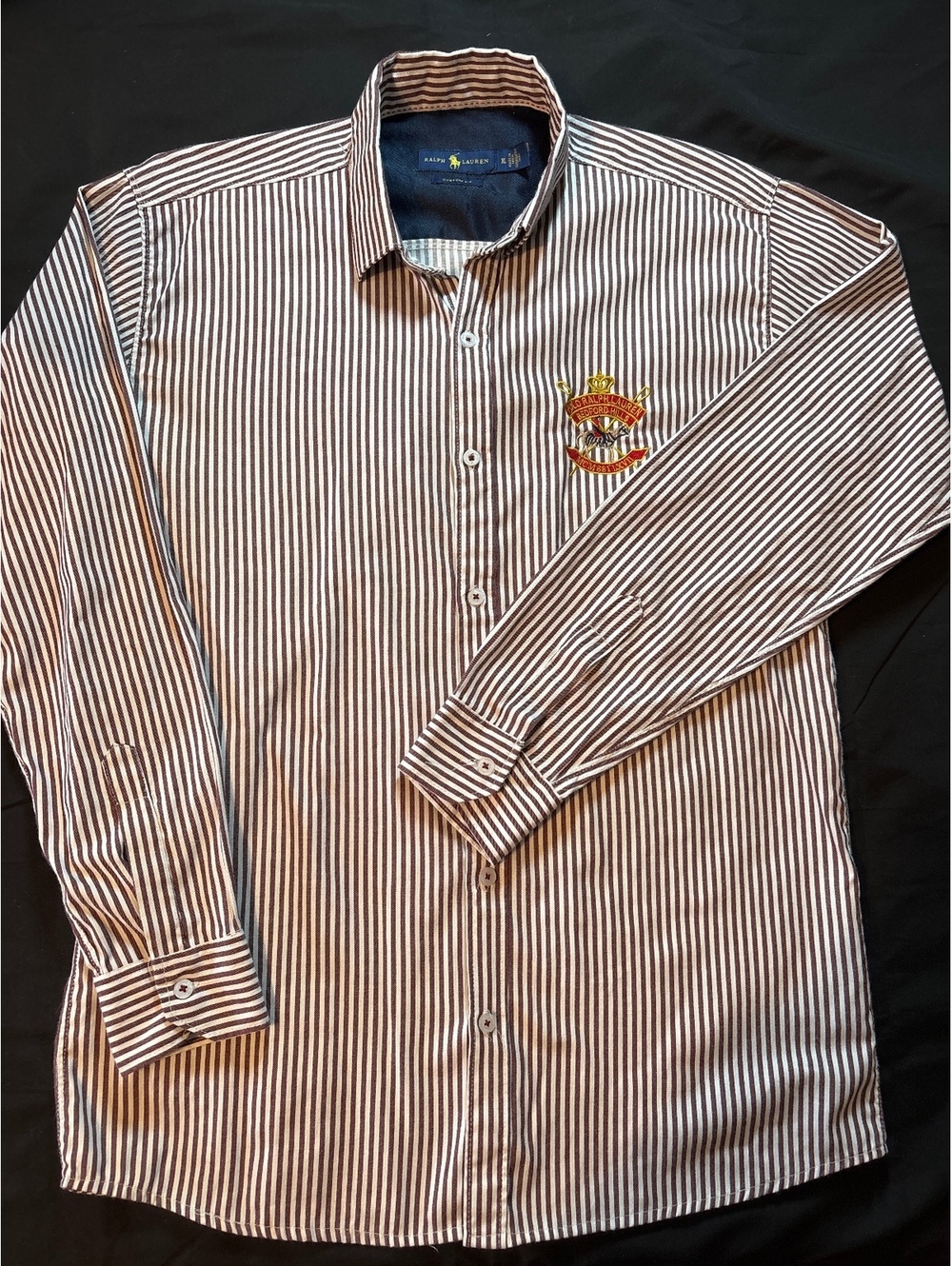 Ralph Lauren XL Custom Fit Striped Shirt Bedford Hills Embroidered Crest